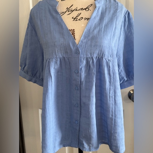 a.n.a Light Blue Button-Up Blouse - Picture 3 of 15